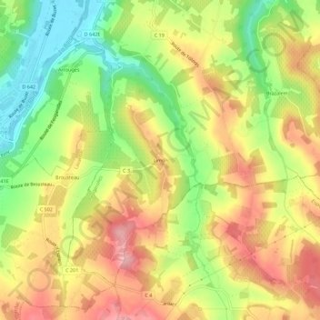 Mapa topográfico Limon, altitud, relieve