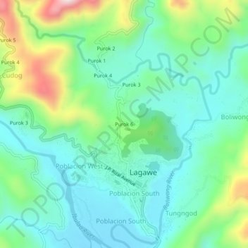 Mapa topográfico Purok 6, altitud, relieve