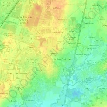 Mapa topográfico Fontenay, altitud, relieve