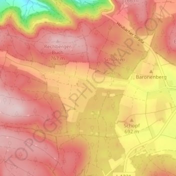 Mapa topográfico Innerer Kitzinghof, altitud, relieve