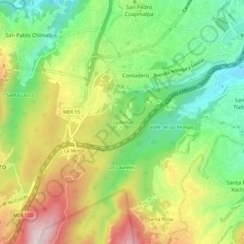 Mapa topográfico La Bolsa, altitud, relieve