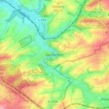 Mapa topográfico Gochsheim, altitud, relieve