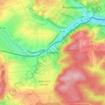 Mapa topográfico Somplar, altitud, relieve