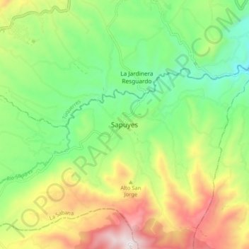 Mapa topográfico Sapuyes, altitud, relieve