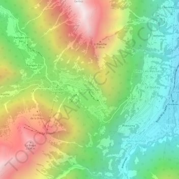 Mapa topográfico Champex-Lac, altitud, relieve