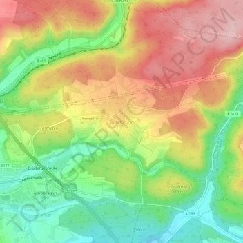 Mapa topográfico Bittelbrunn, altitud, relieve
