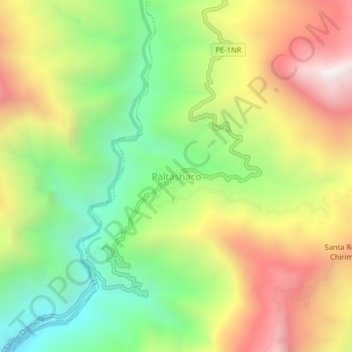 Mapa topográfico Paltashaco, altitud, relieve