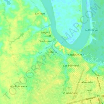 Mapa topográfico San Pablo de Tushmo, altitud, relieve