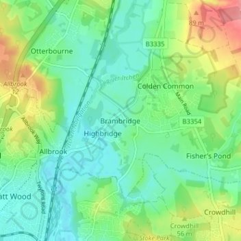 Mapa topográfico Brambridge, altitud, relieve