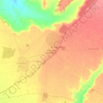 Mapa topográfico Santa Maria de Gimenells, altitud, relieve