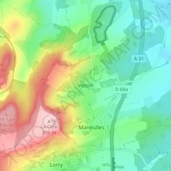 Mapa topográfico Vezon, altitud, relieve