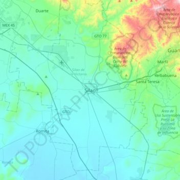Mapa topográfico Silao, altitud, relieve