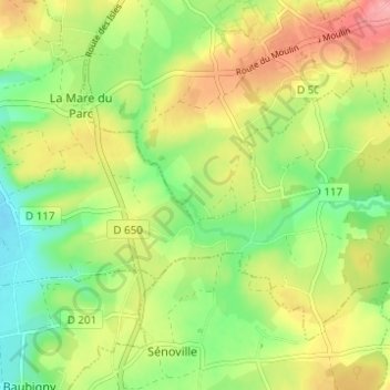 Mapa topográfico Durécu, altitud, relieve