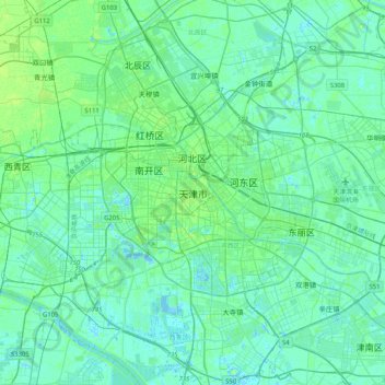 Mapa topográfico 天津市, altitud, relieve