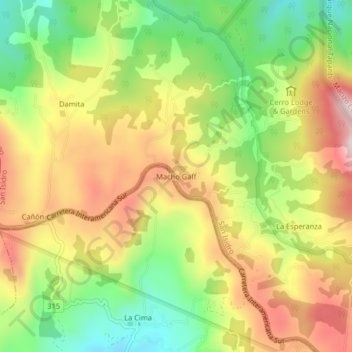 Mapa topográfico Macho Gaff, altitud, relieve