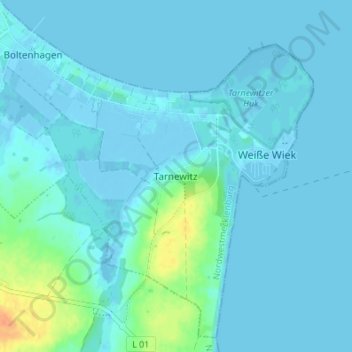 Mapa topográfico Tarnewitz, altitud, relieve