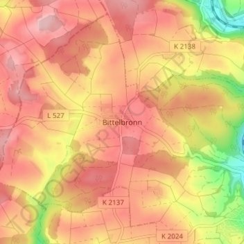 Mapa topográfico Bittelbronn, altitud, relieve