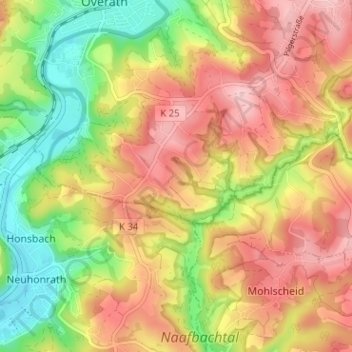 Mapa topográfico Buschhoven, altitud, relieve