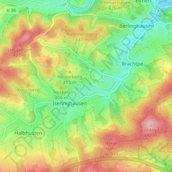 Mapa topográfico Heiderhof, altitud, relieve