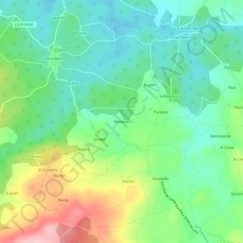 Mapa topográfico Medeiro, altitud, relieve