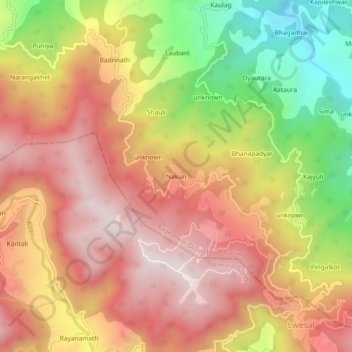 Mapa topográfico Nakuri, altitud, relieve