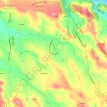 Mapa topográfico Pouzaque, altitud, relieve
