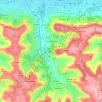 Mapa topográfico Gaubert, altitud, relieve