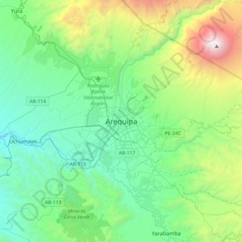 Mapa topográfico Arequipa, altitud, relieve