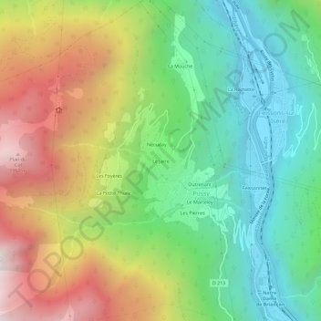 Mapa topográfico Le Jarre, altitud, relieve