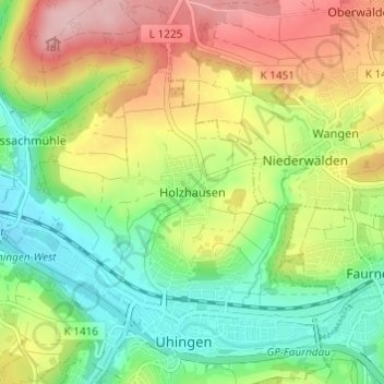 Mapa topográfico Holzhausen, altitud, relieve