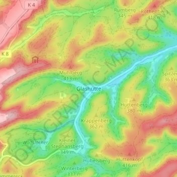 Mapa topográfico Glashütte, altitud, relieve