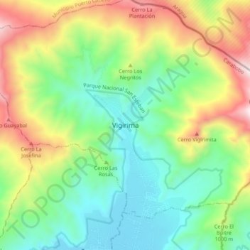 Mapa topográfico Vigirima, altitud, relieve