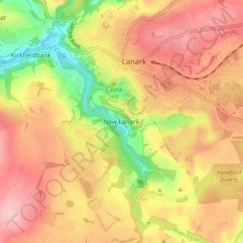 Mapa topográfico New Lanark, altitud, relieve