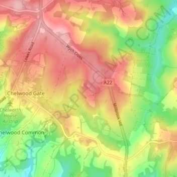 Mapa topográfico Chelwood Vachery, altitud, relieve