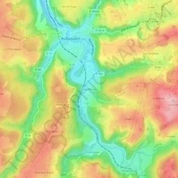 Mapa topográfico Côte Ribière, altitud, relieve