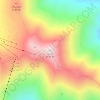 Mapa topográfico توچال, altitud, relieve