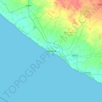 Mapa topográfico Veraval, altitud, relieve