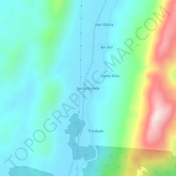 Mapa topográfico Serra Grande, altitud, relieve