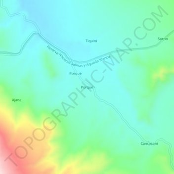 Mapa topográfico Porque, altitud, relieve