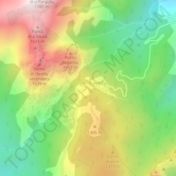 Mapa topográfico Col de Bavella, altitud, relieve