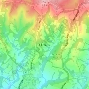 Mapa topográfico Fairwarp, altitud, relieve