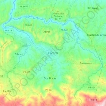 Mapa topográfico Corozal, altitud, relieve