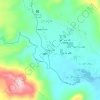 Mapa topográfico Muyuna, altitud, relieve
