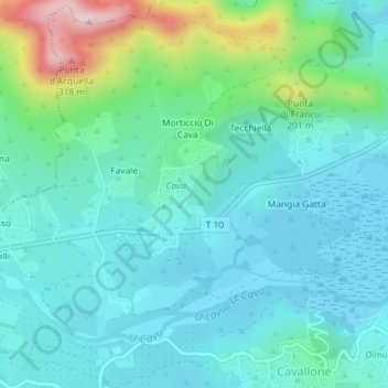 Mapa topográfico Pascialello, altitud, relieve