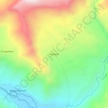 Mapa topográfico Hualatan, altitud, relieve