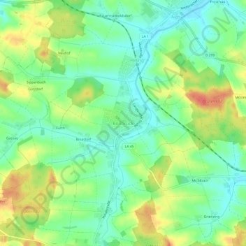 Mapa topográfico Bonbruck, altitud, relieve