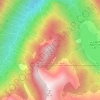 Mapa topográfico Beacon Mountain, altitud, relieve