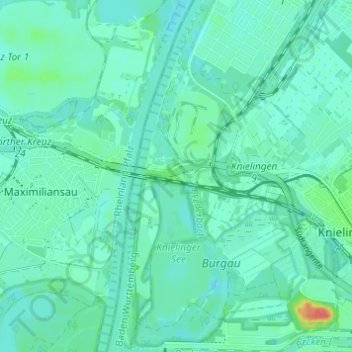 Mapa topográfico Maxau, altitud, relieve