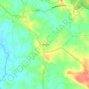 Mapa topográfico Kattingeri, altitud, relieve
