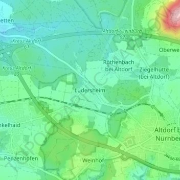 Mapa topográfico Ludersheim, altitud, relieve